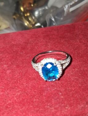 Sterling Silver Blue Crystal Halo Ring